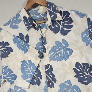 Koa Road Vintage Mens Cream & Blue Cotton Short Sleeve Button Hawaiian Shirt 2XL